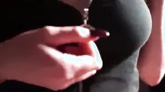 Dark Haired with Gigantic Melons Jerking off her Friends Penis