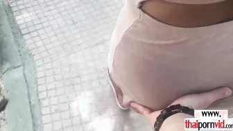 Amateur Thai teenagers banged by a huge white penis after a walk