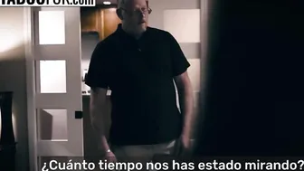 Pervert stepdad blackmails step daughter to make a threesome