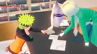 Naruto Anime - Naruto FUCKS Sakura UNDER THE TABLE WHILE TALKING TO Hinata AND Tsunade