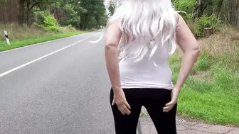 Flashing Titted and Topless Outside Blond chick Outside