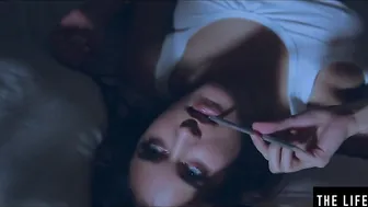 Rubbing her big jugs as she fucks herself with a