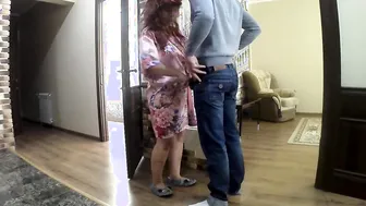Cougar affectionately gave a head to her son and gave her butt