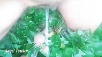 Bushy Cunt Pee over Apples into the Garden - Angel Fowler