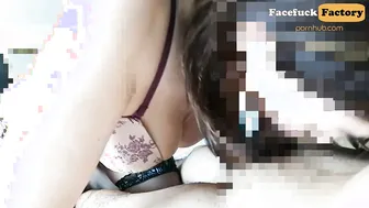 deep throat 喉奥フェラチオ越しに見える綺麗な乳房と素敵ブラ、最後は口内発射からだら～り