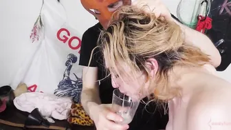Anal Bimbo Drinking Cum and gets Toyed