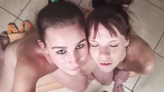 Bro ejaculates and pisses inside 2 girls held open eyes | point of view