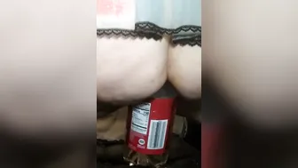 Trying to Nailed a two Liter inside my Dripping Unshaved Cunt