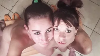 CUM whores begging to got their held open eyes filled with cum