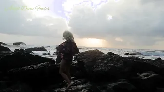 Into between Rocks Outdoors Orgasm near Sea
