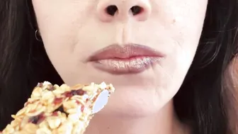 ASMR Sensually Eating a Granola Bar Close up Sounds by Irresistible mom Jemma Luv Dental Bondage SFW