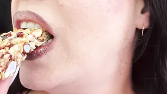 ASMR Sensually Eating a Granola Bar Close up Sounds by Irresistible mom Jemma Luv Dental Bondage SFW