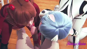 Evangelion Cartoon - Three-Way Shinji Asuka and Rei inside Shinjis Room