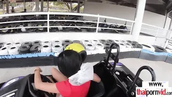 Big Boobed amateur Thai skank Noom loves wild rides into kart and on