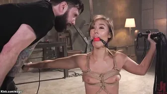 Tied gagged skank takes relentless sex
