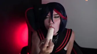 Ryuko Matoi Fucks Herself with Gigantic Vibrator into Twat and Mouth