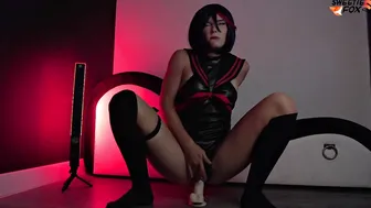 Ryuko Matoi Fucks Herself with Gigantic Vibrator into Twat and Mouth