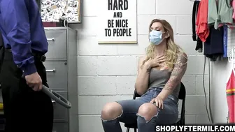 Cougar pleads her release and fucks the pervy officer so he will