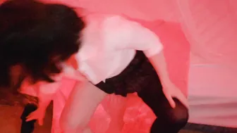 Beauty Slides on Tights with Upskirt Views