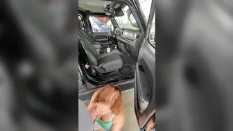 A Beauty Red Haired Blows my Penis at a Outdoor Vehicle Wash on a Rainy Day with People around