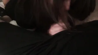Dressed head and cum drink inside hotel room