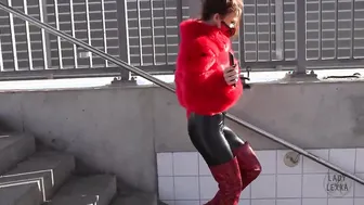 Walking into red boots