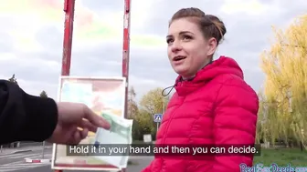 Outdoors pickup for this blonde european skank getting boned for money