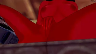 Meru the Succubus finger fucked her snatch while sitting on a desk.