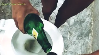 Wc Bimbo gets Beer Bottle Filled with Man Peeing to Swallow
