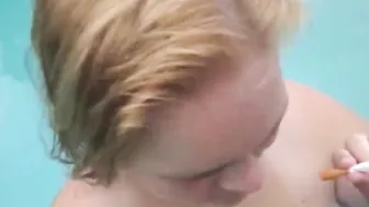 Blowing beauty Bro Off Into The Swimming Pool Swallowing Cum