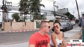 Big Titted amateur Thai Polly saying thank you on a gigantic white penis