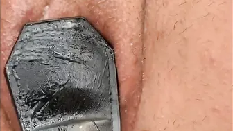 Friend Teases and Spanks my Twat with a Feather Crop