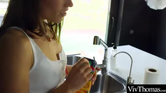 Beauty Dark Haired Masturbares before Fucking her Adorable Dyke Gf