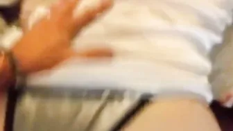 Caro banged with a silver satin pantie