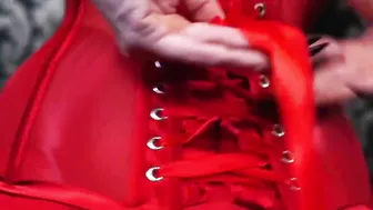 Sexy Dark Haired into Red Corset