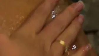 Blonde pours honey on her incredible body as she masturbates