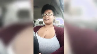Solo bbw driving showing huge saggy breasts