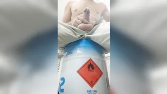 Jerking off while Sitting on a Barrel