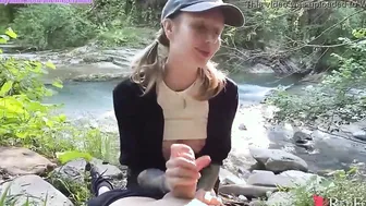 Pretty bimbos Sucking Off Huge Penis until Oral Cumshot inside the Forest