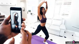 Ebony stepsister lacey london ripped her yoga leggings into front of guy