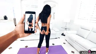 ebony stepsister lacey london ripped her yoga leggings into front of guy