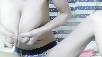 Deborah ties and milks her gigantic saggy tits