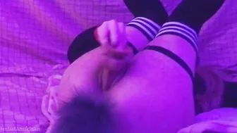 Gothic Soft Adorable Girl playing with Tail Ass Anal Plug first Time Finger Bang and Sex Toy Sex Orgasm