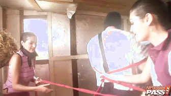 Farm Girls Kit and Kat Lee Blowjobs inside the Barn 4k