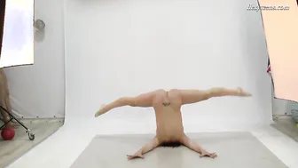 Huge hooters and booty Nicole Smith body suit with stretching