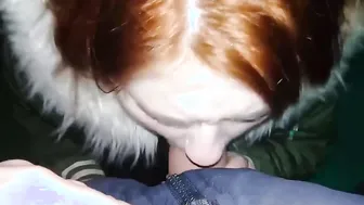 Red-haired cunt with mouth blows into the aquarium and almost getting caught