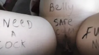 Cuckold husband do bodywriting on hotwife before cheating sex