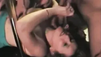 Gang bang inside swingers club for French cunt with mouth