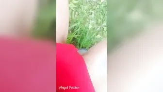 NEW Village cunt with mouth cant Hold Pissing and Wetting her Red Lingerie on the Trail - Angel Fowler