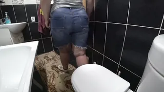 Concealed camera inside the restroom. The hubby spies on how peeing his